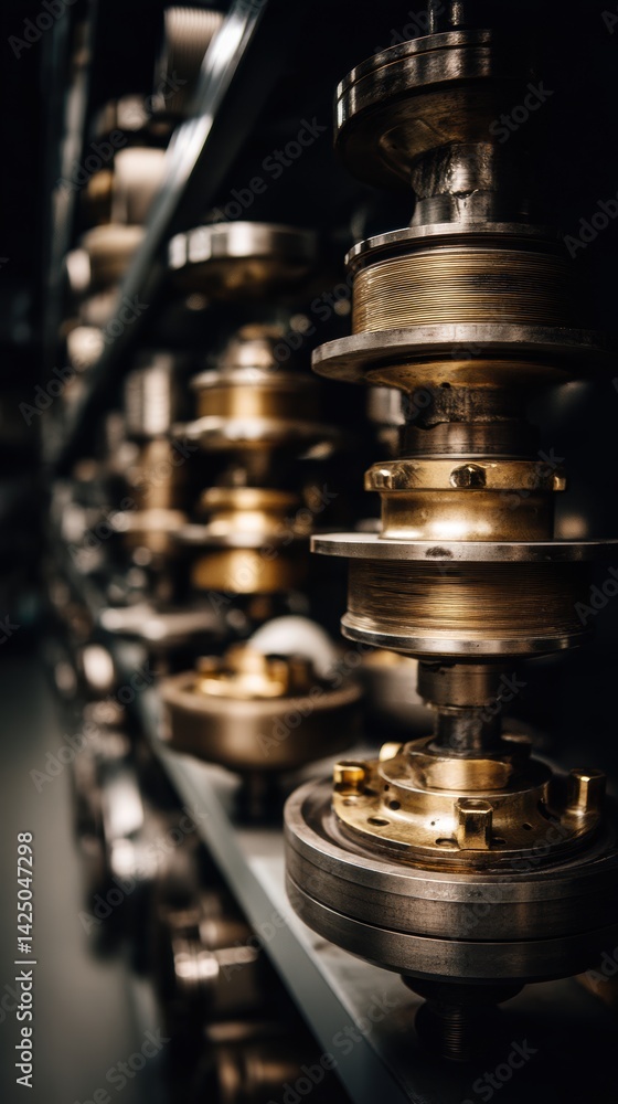 Poster intricate metal works stacked in industrial harmony reflecting mechanical precision and engineering 