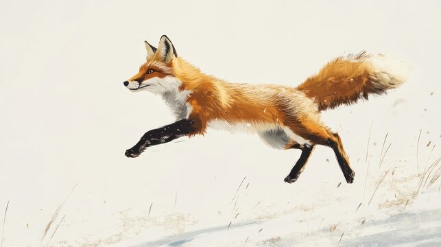 A spirited fox leaps across a snowy landscape