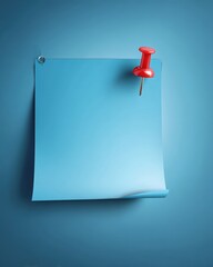 Notice Reminder with Blue Sticky Note Pinned to a Wall Red Thumbtack Urgent Message Background