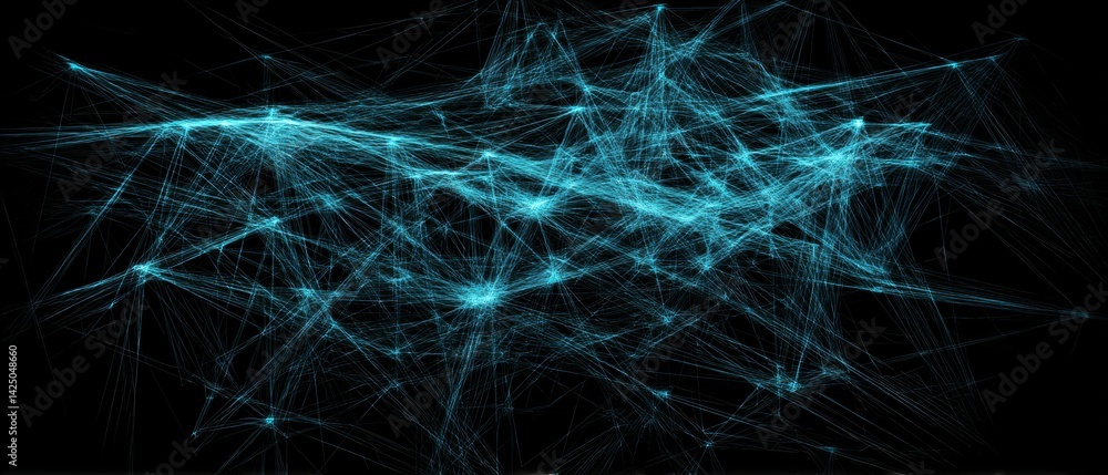 Poster abstract network connection with blue lines against a black background highlighting interconnectivit