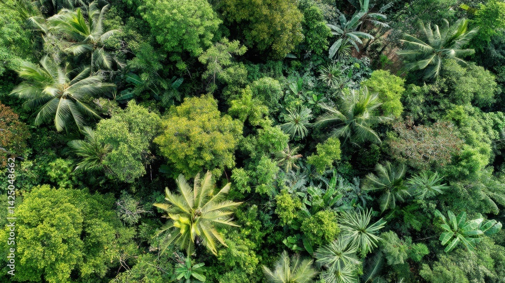 Aufkleber lush jungle canopy captured from above displaying a diverse array of green tropical trees