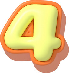 Number 4, Cartoon Pastel 3D Lettering
