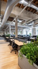 Spacious Modern Office Interior Design with Natural Light and Plants Creates a Work Environment