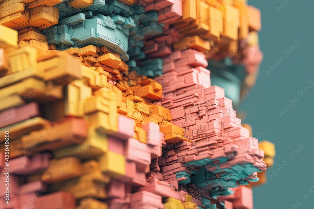 Aufkleber abstract geometric structure formed by cubic modules with vibrant coral and cyan colors in digital a