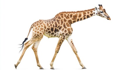 Naklejka premium Giraffe in motion against white background