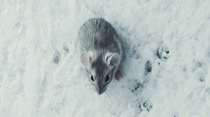 Obraz premium Small gray mouse on snowy ground