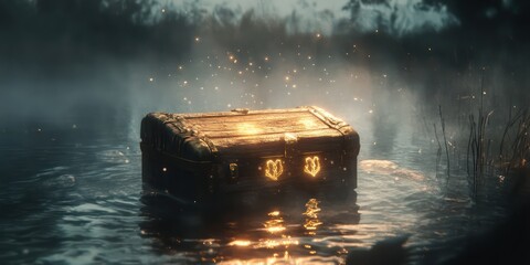 Glowing cube dark fog mystery