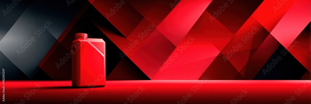 Aufkleber Bright Red Jerrycan Standing Against an Abstract Geometric Background With Bold Shapes and Smooth Gradients Creating a Striking Visual Effect