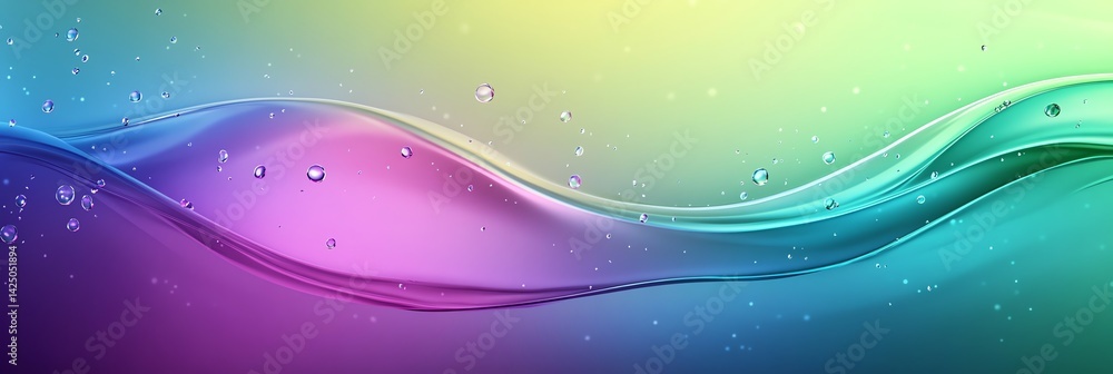 Poster vibrant liquid wave abstract background with colorful gradient and bubbles