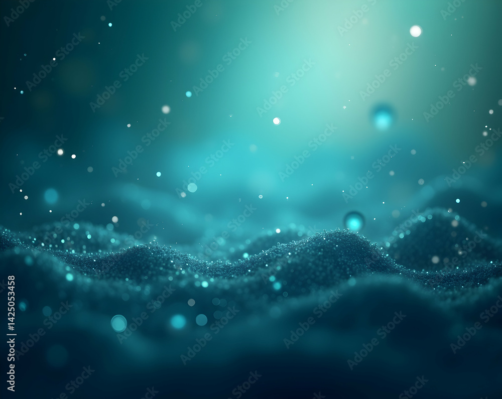 Poster abstract aqua luminescence, a mesmerizing dance of light and particle illumination with subtle blur 