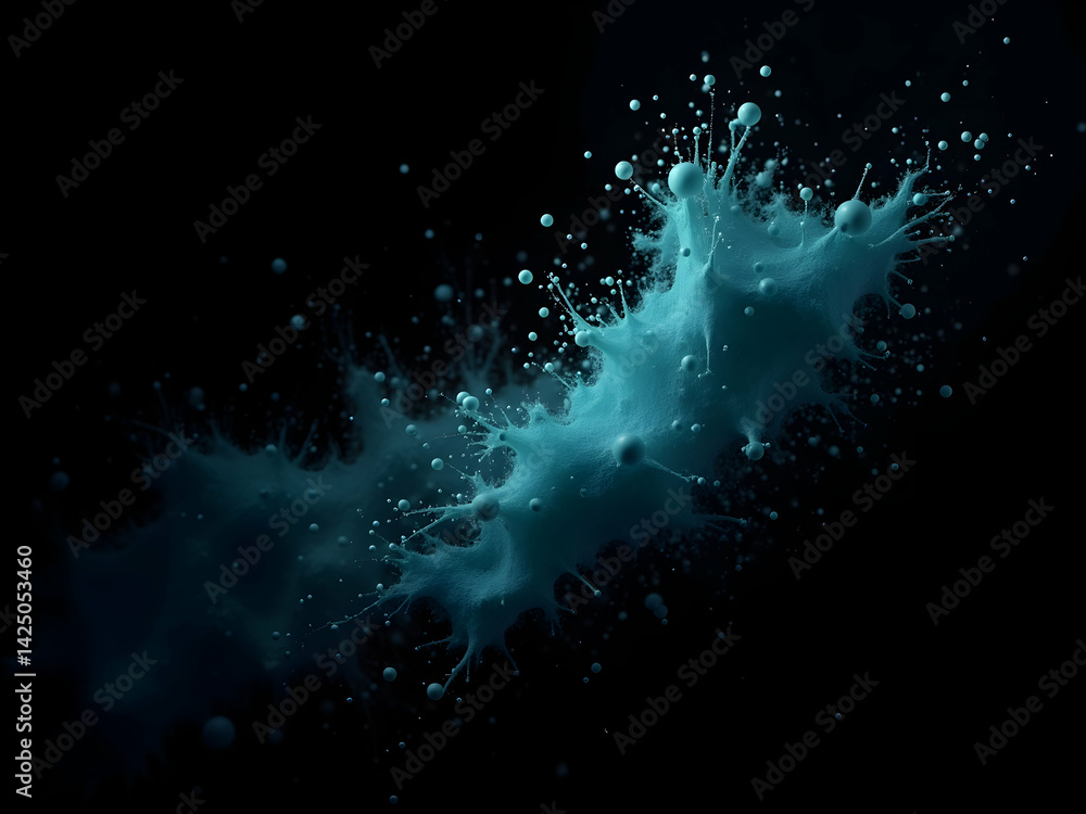 Poster abstract aqua particle cloud explosion on a background, mesmerizing display of fluid dynamics and is