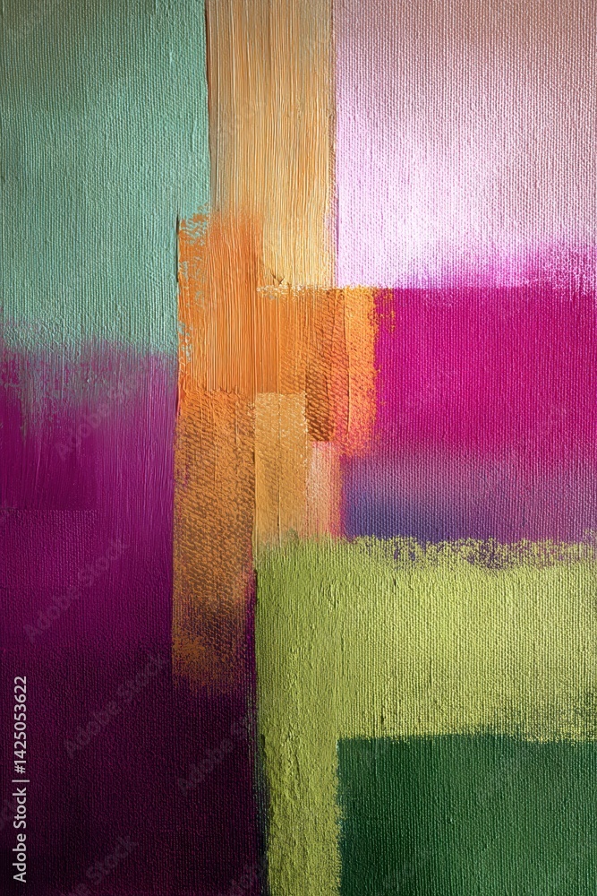 Poster abstract expressionism painting of colorful blocks and lines on canvas background with brushstrokes 