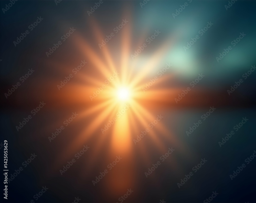 Poster abstract composition featuring a luminous lens flare effect, radiating energy and light in a captiva