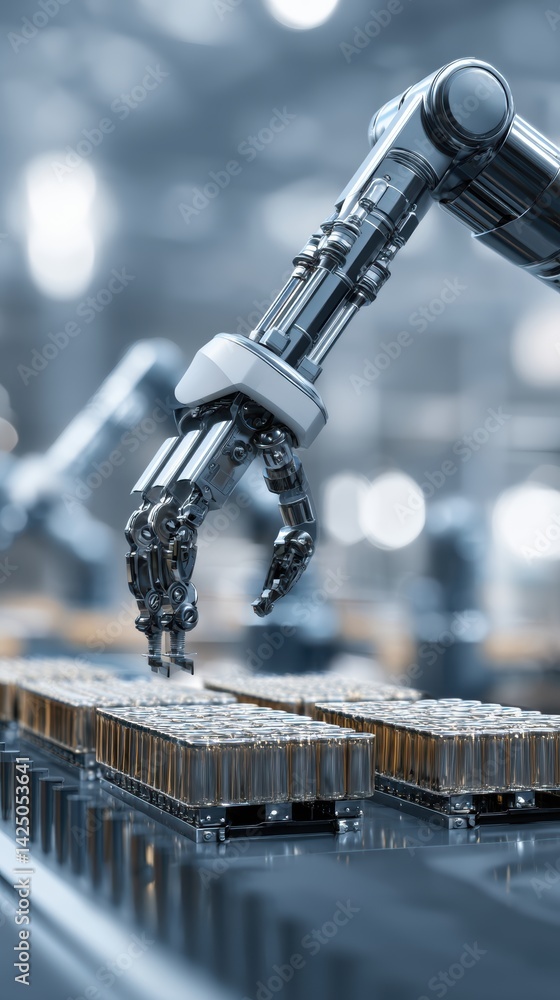 Poster Robotic Arm Precision Assembly in Automated Factory Cell Featuring Advanced Technology