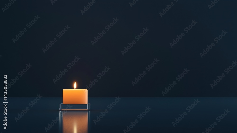 Poster a simple candle emits a warm glow against a dark background, creating a serene and calming atmospher