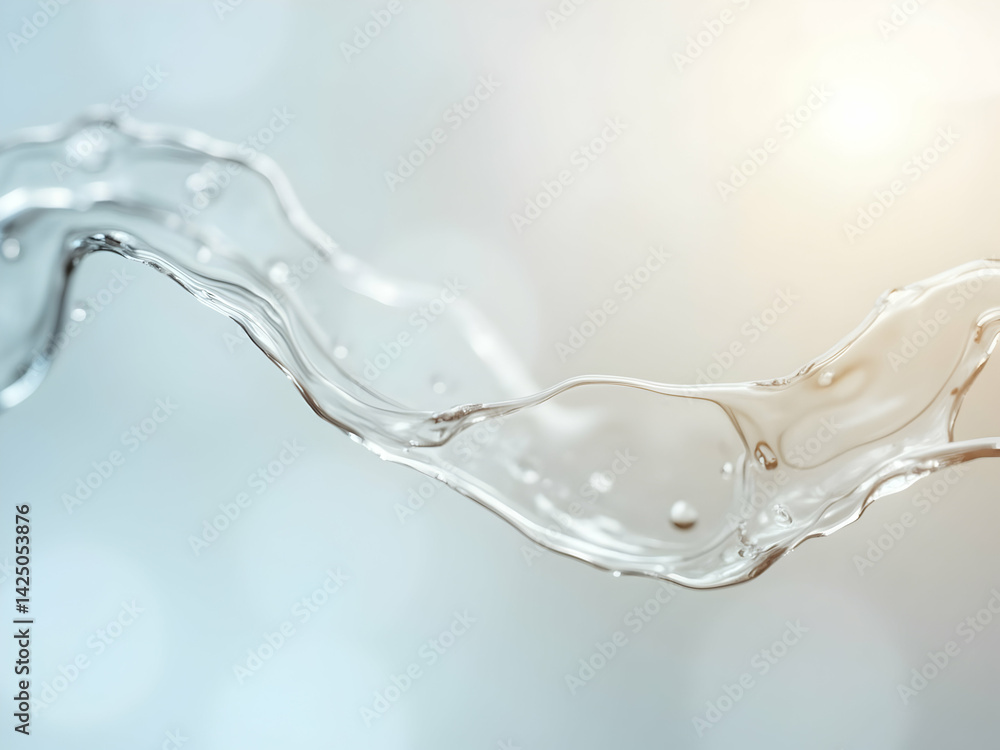 Poster abstract depiction showcasing a clear fluid wave with soft reflections on a transparent backdrop, ac