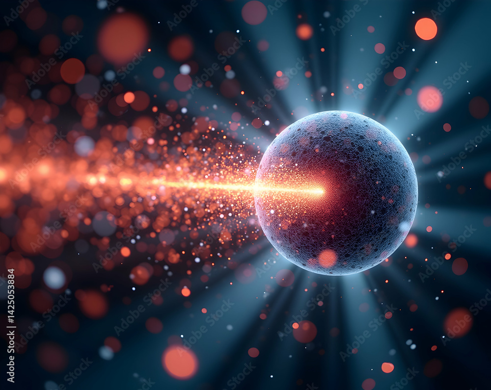Poster abstract depiction of a high energy particle collision event within a sophisticated particle acceler