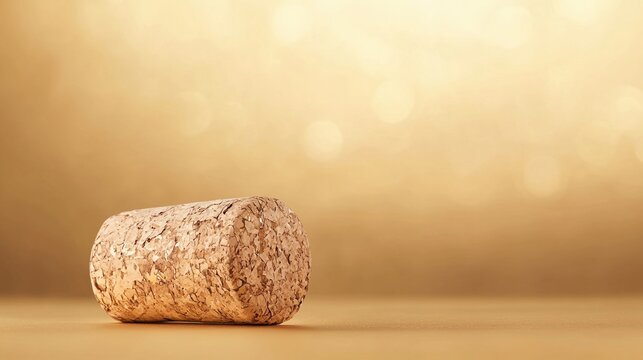 A close-up of a cork on a soft, golden background, evoking a sense of celebration and luxury.