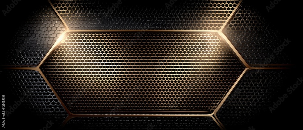 Aufkleber golden hexagon pattern with abstract black texture and metallic border for modern stylish concept