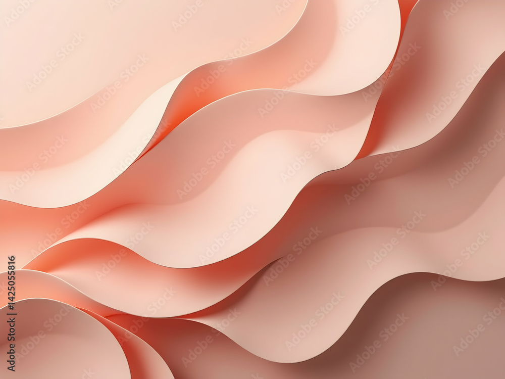 Poster abstract paper art, a symphony of salmon hues in gentle waves creating a calming minimalist backgrou