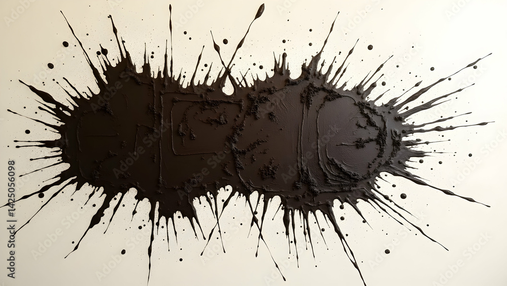 Poster abstract representation of dynamic splatter art, expressing raw energy and fluid motion, ideal for m