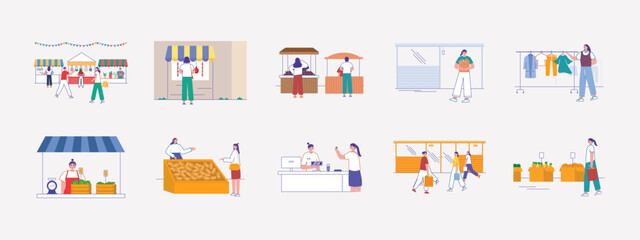Market illustration set. Flat vector illustration concept.