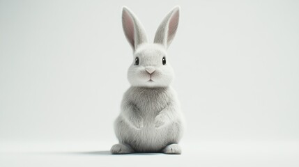 Obraz premium Cute white rabbit, sitting, front view