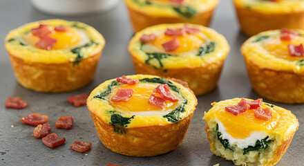 Savory Egg And Spinach Muffin Cups Topped With Bacon Bits