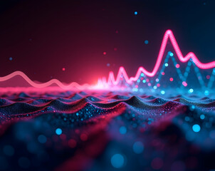 Abstract visualization showcasing vivid sound waves radiating from a central point, exhibiting the doppler effect with vibrant pink and blue hues, a captivating representation