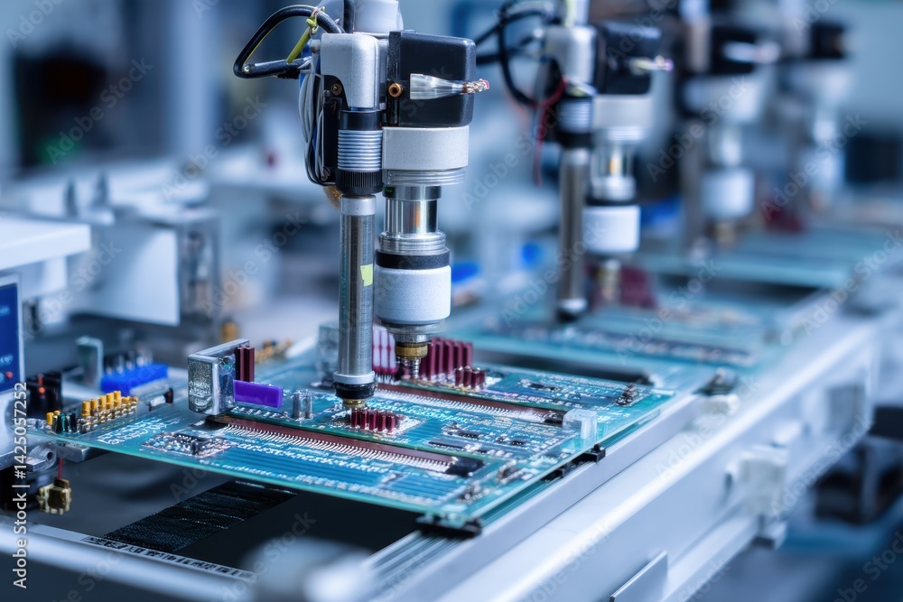 Poster assembly line precision technological advancement electronic circuit board production sophisticated 