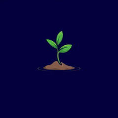 Green plant seedling sprouting from soil on dark background illustration
