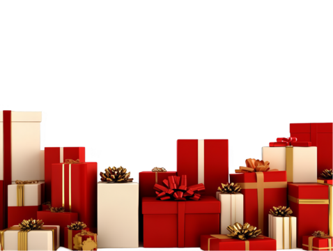 Arrangement Of Red And Gold Gift Boxes Presents Isolated On Transparent Background