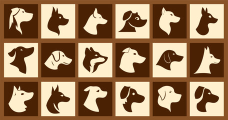 Fototapeta premium Set of Dog face, Dog vector art illustration, Dog silhouette.