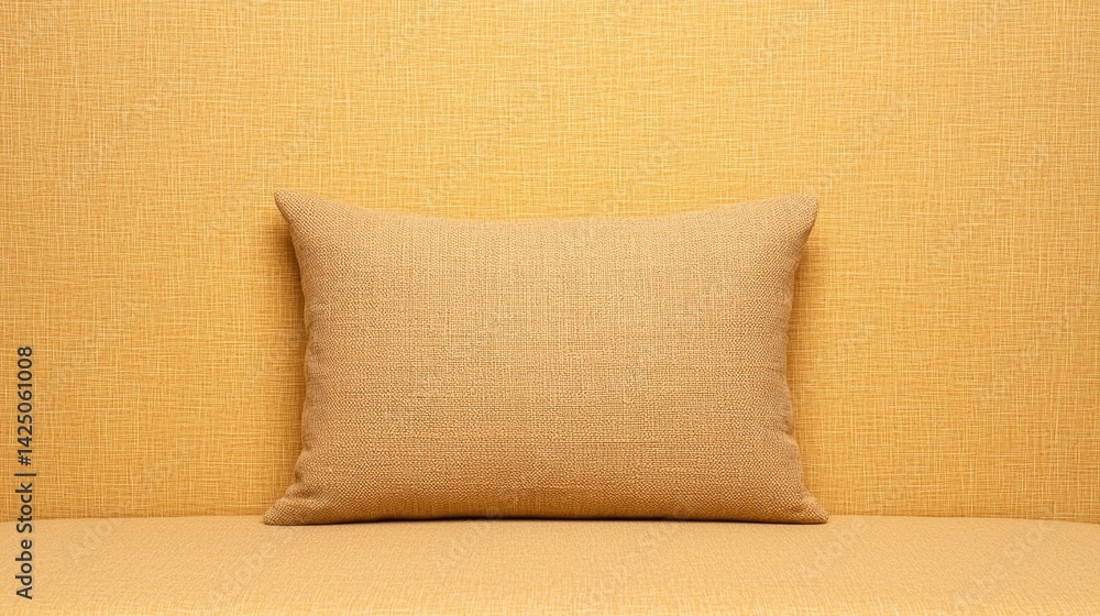 Poster a simple, textured yellow background features a square pillow, creating a warm and inviting atmosphe