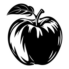 Stylized Apple Vector Illustration with a Simple Black and White Design
