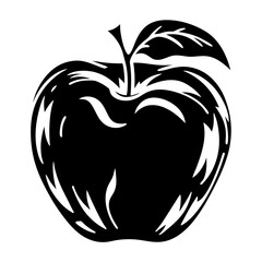 Stylized Black and White Apple with Leaf for Art and Design