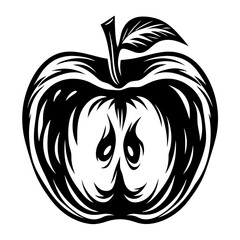 Black and White Apple with a Face and Abstract Outline Elements