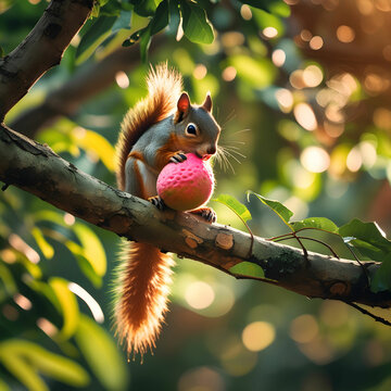 ueralA serene vibrant image of a bushytailed squiral