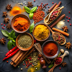 a few spices with a dark background