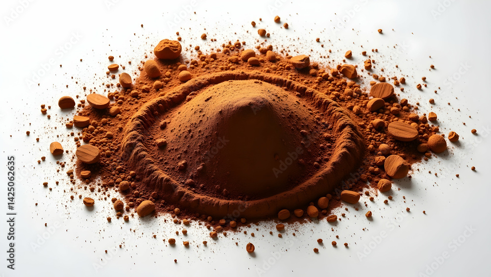 Aufkleber artistic flat lay composition showcasing a burst of fine cocoa powder, elegantly styled to enhance i