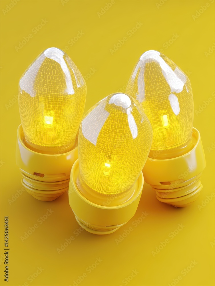 Poster three yellow decorative lights on yellow backdrop illuminating warmth in a studio setting with smoot