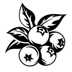 Black and White Blueberry Clipart Design with Leaves and Berries