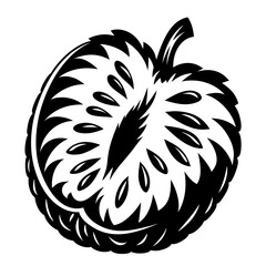 Vector Illustration of a spiky Soursop fruit in black and white