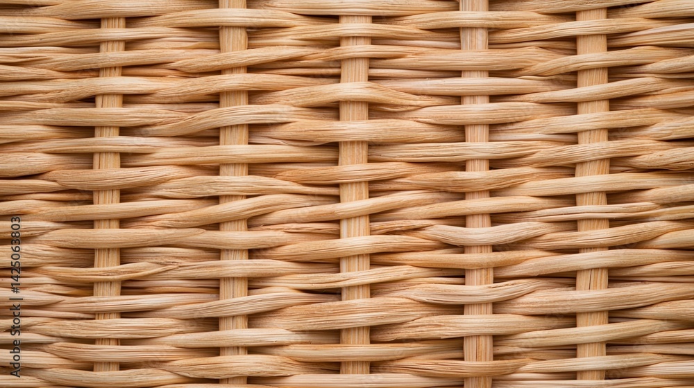 Poster a close-up view of woven natural material, showcasing intricate patterns and textures of a basket-li