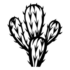 Silhouette of a Prickly Pear Cactus, a Desert Plant with Thorns