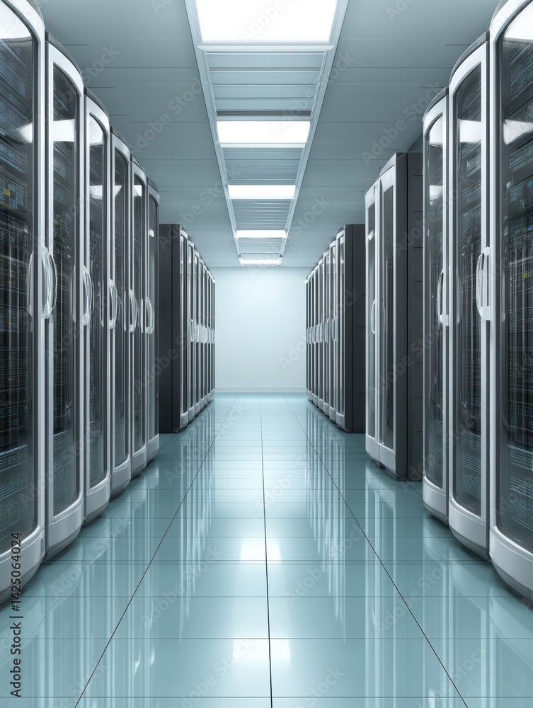 Poster server room showcasing data center infrastructure connectivity network storage cloud technology pers