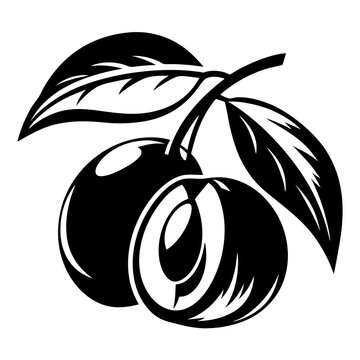 black and white plums with leaves clip art preview