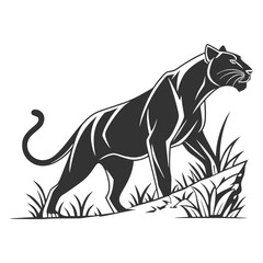 Fototapeta premium Sleek Panther Silhouette Vector – Minimal Black and White Big Cat Outline Design