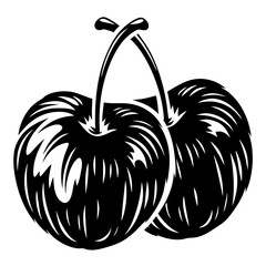 Stylized pair of cherries with a bold monochrome abstract design element