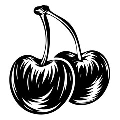 Two Cherries Together A Sweet and Simple Black and White Illustration